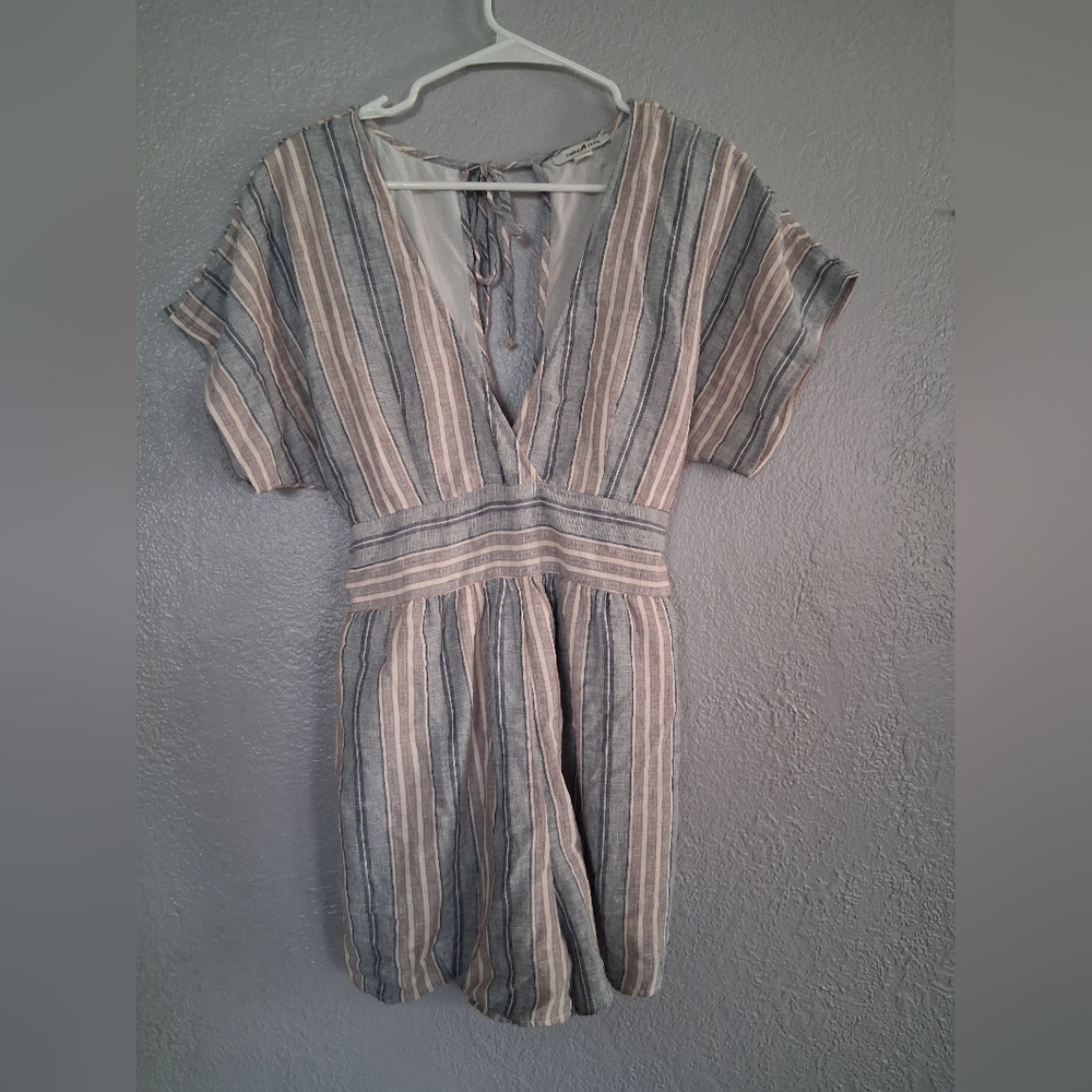 American Eagle Striped Cotton Linen Blend Romper M